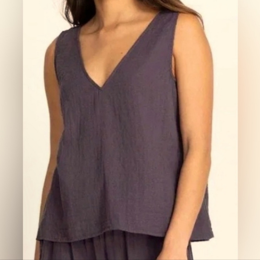New Johnny Was Calme Drape V-Neck Tank Top Size XS Grey